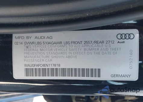 2014 Audi A6 2.0T Premium from USA, damaged, VIN WAUGFAFC4EN117818